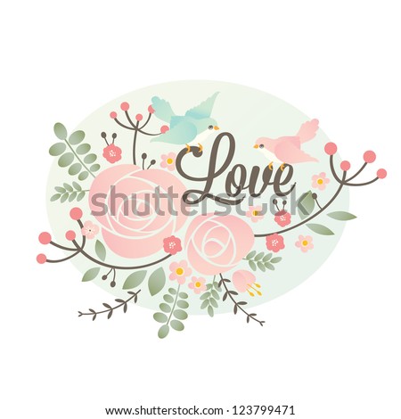 Vector Valentine's day design element with flowers and birds Vector Valentine's day design element with flowers and birds