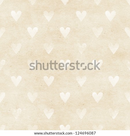 Seamless Watercolor Heart Pattern On Paper Texture. Valentine\'S Day Background