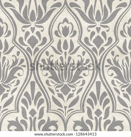 Seamless damask pattern on paper texture. Classic background