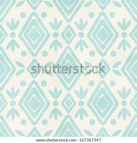 Seamless ikat pattern on paper texture. Subtle tribal background