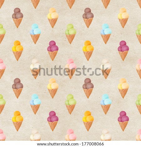 Seamless watercolor ice cream pattern on paper texture