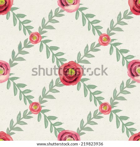 Seamless floral pattern on paper texture. Hand drawn background