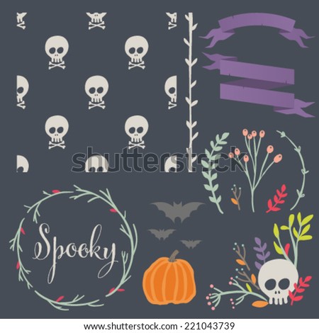 Halloween DIY kit Hand drawn vector design elements and matching seamless pattern Halloween DIY kit Hand drawn vector design elements and matching seamless pattern