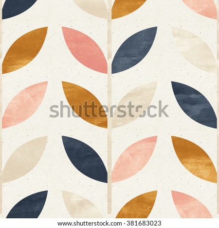 Simple shapes seamless pattern on paper texture. Scandinavian design background