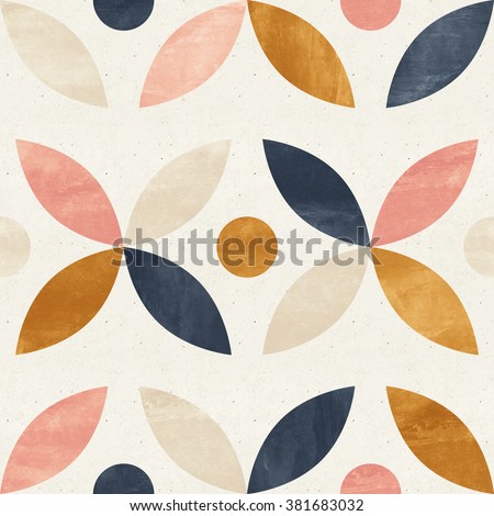 Simple shapes seamless pattern on paper texture. Scandinavian design background