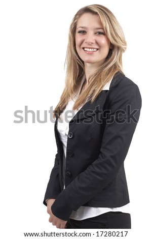 business woman clothes. stock photo : Beautiful blonde usinesswoman wearing office clothes. Isolated on white background