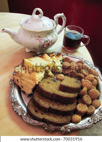 Tea and selection of cakes and cookies