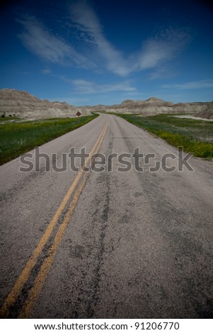 Desert road in Badlands National park South Dakota