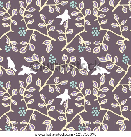 Cute colorful floral seamless pattern with bird./ Birds in the garden