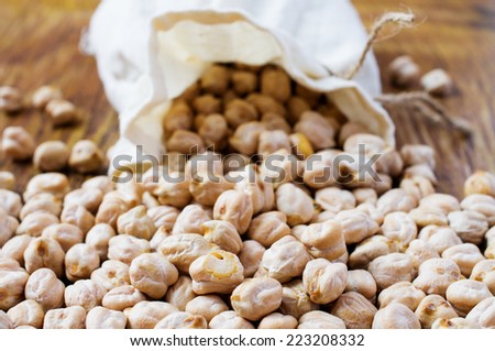 Chickpeas dry spill out of the bag
