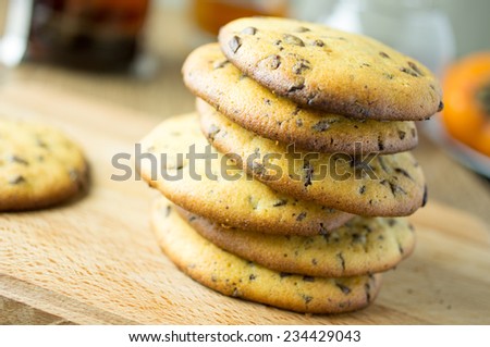 Dessert, homemade soft cookies with chocolate chips