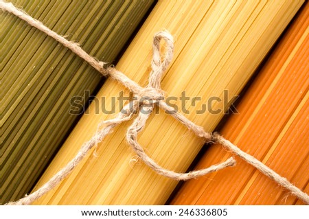 Spaghetti pasta in the colors of the Italian flag