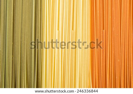 Spaghetti pasta in the colors of the Italian flag