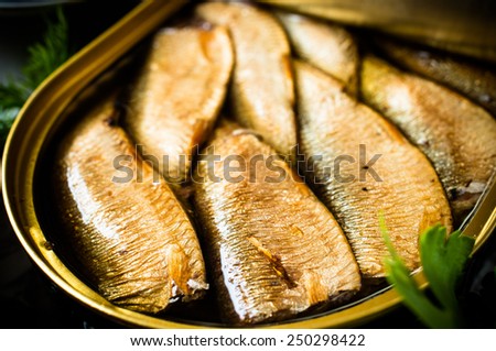 Sardines, sprats canned in a tin