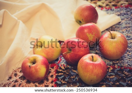 Farmers apples on a table in the village