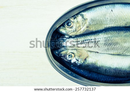 Sprats in a tin top view