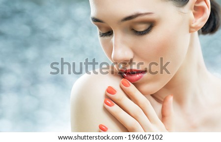 beautiful girl with red nails beautiful girl with red nails