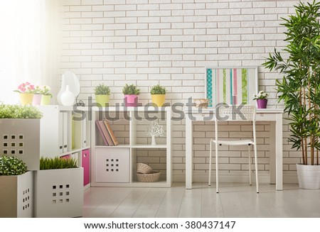Interior of colorful unisex room for child