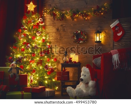Happy Holiday! A beautiful living room decorated for Christmas.