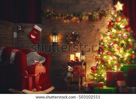 Happy Holiday! A beautiful living room decorated for Christmas.