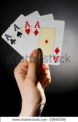 A man showing a playing-card trick