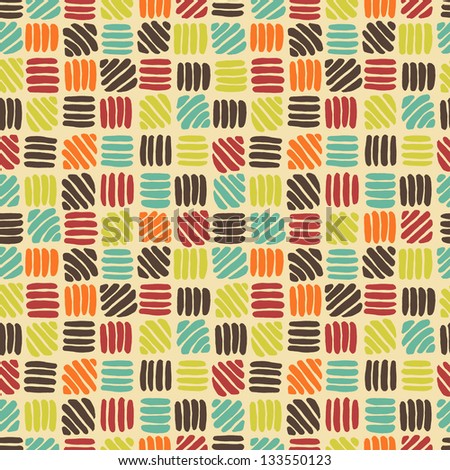 Hand drawn  abstract geometric seamless pattern in retro palette.