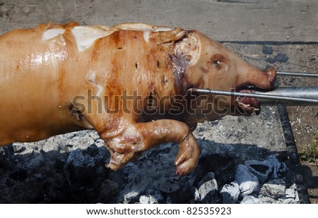 Pig roasted on a spit