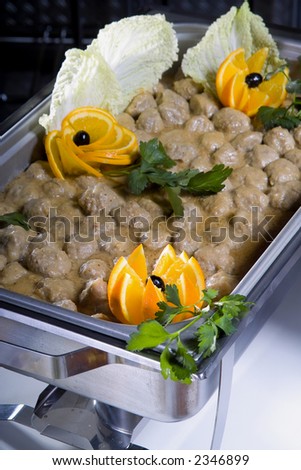 delicious hot main dish with meat balls in cream sauce