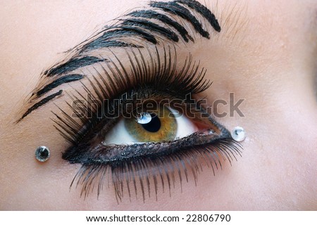 closeup of a black makeup with fake eyelashes