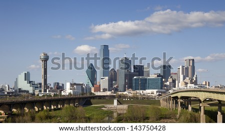 Dallas-March 31: A View Of Skyline Dallas On March 31, 2013 In Dallas, Texas. Dallas Is The Ninth Most Populous City In The United States And The Third Most Populous City In The State Of Texas.