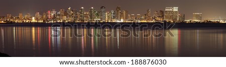 SAN DIEGO, CALIFORNIA - FEB. 11, 2013: A Panoramic View of San Diego at Night. San Diego is second-largest city at the Pacific Ocean in California. It is the eighth-largest city in the United States.