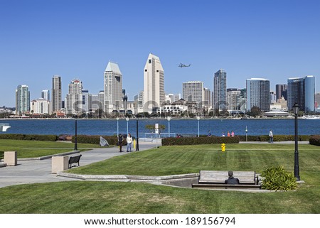 SAN DIEGO, CALIFORNIA - FEB. 12, 2013: A View of Downtown San Diego. San Diego is second-largest city at the Pacific Ocean in California. It is the eighth-largest city in the United States.