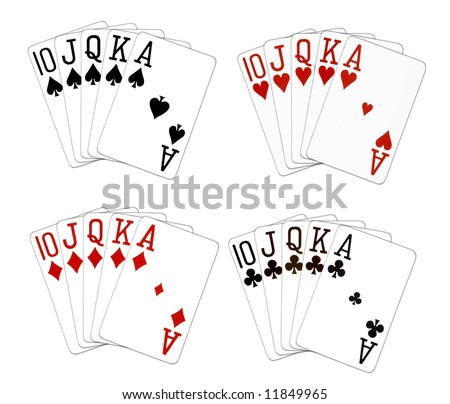 royal flush of spades, clubs, diamonds and hearts