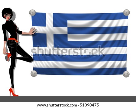 Images Of Greece Flag. Girl with a Flag of Greece