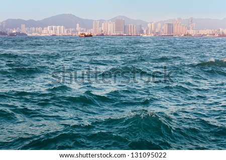 Hong Kong port sea and building texture