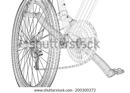 Mountain Bicycle 3D model, body structure , wire model