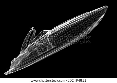 speedboat, Speeding Powerboat,3D model body structure, wire model