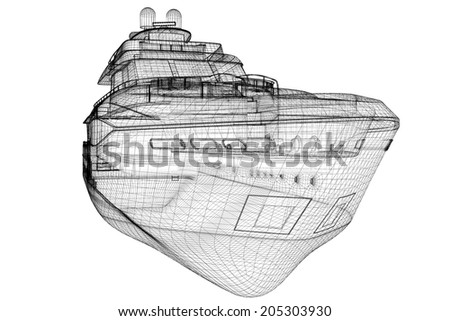luxury motor yacht .  3D model body structure, wire model