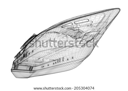 luxury motor yacht .  3D model body structure, wire model