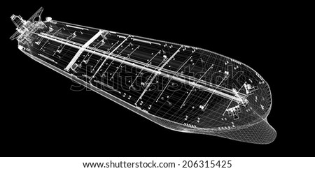 Tanker crude oil carrier ship, 3D model body structure, wire model