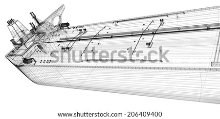 Tanker crude oil carrier ship, 3D model body structure, wire model