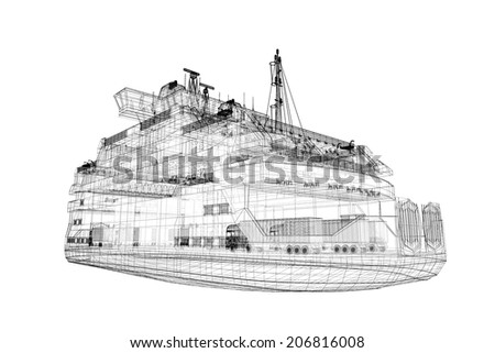 ferryboat  Cargo 3D model body structure, wire model