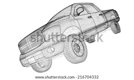 pick up truck , model body structure, wire model