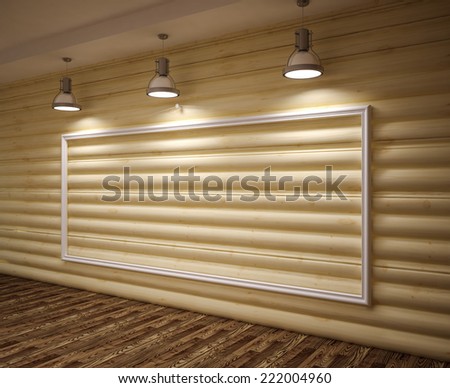 Banner on wood  wall with lamps and floor