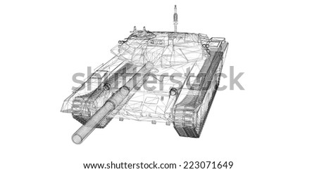 military tank model, body structure, wire model