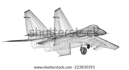 Fighter Plane model, body structure, wire model