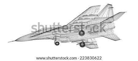Fighter Plane model, body structure, wire model