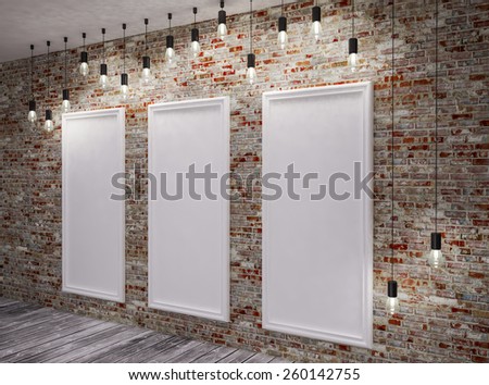 3D illustration. Banner on wall on brick,  with retro lamps