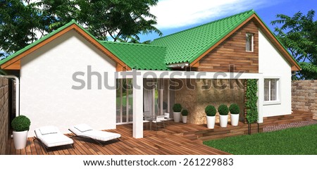 Private house project.  Perspective view  . 3D rendering.