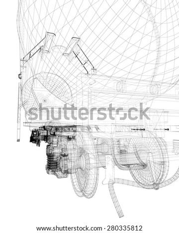Transportation oil tanks by rail, body structure, wire model